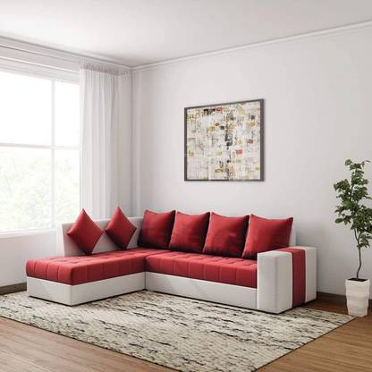 Torque Steffan L Shape 6 Seater Fabric Corner Sofa For Living Room(Left Side, Red) Fabric 6 Seater  Sofa