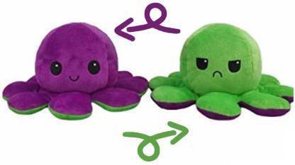 paliwalcreation Reversible Octopus Toy - Mini Plush Sky purple green Soft Toy - Show Happy Sad Angry Mood & Emotions with Cute Original Reverse Stuffed Animal Toys- Gift Made in India – 177 MM (purple, green) – 177MM (Purple, Green)  - 177 mm
