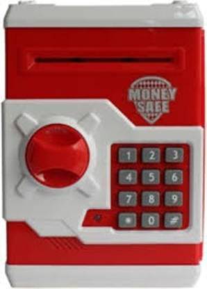 VRUX Money Safe Password Piggy Mini ATM Coin Bank Electronic Machine Coin Bank (Red, White) Coin Bank