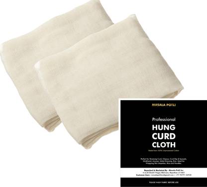 Masala Potli PACK OF 2 Professional Cotton Hung Curd Cloth - Muslin Malmal CheeseCloth for Straining Curd, Cheese, Yogurt, Shrikhand, Rice, Mousse for Home Use (50 X 50 cm) SMALL SIZE Collapsible Strainer