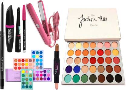Crynn Smudge Proof Rosedale Kajal & Pro Ultra Saloon Professional Hair Straightener & 3in1 Eyeliner Mascara Eyebrow Pencil & Kiss Beauty Highlighter & Contour Stick & Beauty Glazed Color Board Eyeshadow Palette & Eyeshadow Palette