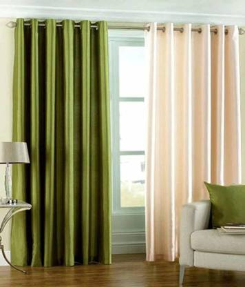 Jannat Handloom Ployster Curtains Packs, Green And Cream Curtains