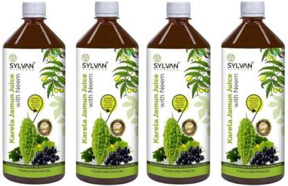 SYLVAN AYURVEDA Sylvan Karela Jamun Neem Juice - 4L - Pack f 4 - Helps in Diabetes & Manages Weight
