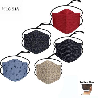 Klosia Mask COM5_B02 Headloop 100% Cotton Protective Fashionable Printed Fabric, Anti-pollution cotton face mask for Men, Women, Kids, Girls, Ladies with Adjustable Head Loop Cloth Mask With Melt Blown Fabric Layer