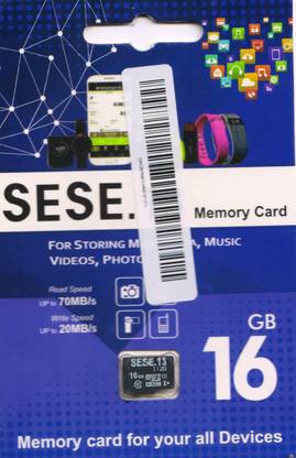 sese SESE13 SESE.13 16 GB MicroSD Card Class 10 70 MB/s  Memory Card Compatible with Mobile, Computer