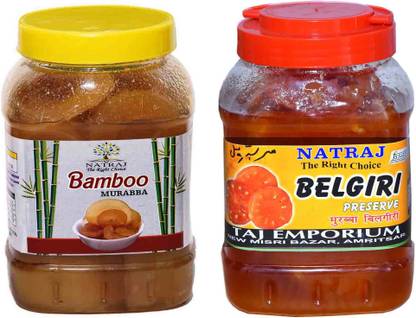 NATRAJ The Right Choice Homemade Taste Bans & Belgiri Murabba (Pack of 2 x 1 kg Each) Amla, Bamboo Murabba