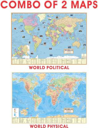 (Pack OF 2 ENGLISH MAPS) World Map (Both Political & Physical) | English Maps Set Of 2 | Map Size (40inch * 28inch) Paper Print | Best Useful for UPSC, SSC, IES and other competitive Exams. Paper Print