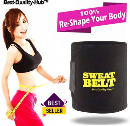 Best-Quality-Hub Sweat Belt for Fat Loss, Sauna Slim Belt for Weight Loss Waist Trainer - Tummy Trimming Exercise for Both Men and Women (Free Size) Black Color Slimming Belt