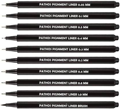 PathosIndia Micron 0.05mm, 0.1mm, 0.2mm, 0.3mm, 0.4mm, 0.5mm, 0.6mm, 0.8mm and 1.0 mm and (BR) Nib Sketch Pens