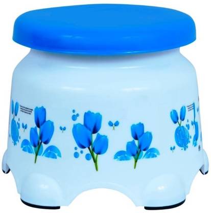 ARISERS Multipurpose Printed Bathroom/Kitchen Flora Blue and White Stool Bathroom Stool