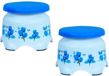 ARISERS Plastic Patla 105 Bathroom Stool (Blue) with printed Floral design and 5 Support Legs Pack Of 2 Bathroom Stools Bathroom Stool