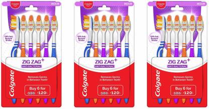 Colgate Zigzag Medium Toothbrush (3 Set 18 Brushes) Medium Toothbrush