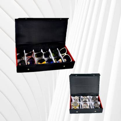 PRONIKS Sunglass, goggles, Eyewear with Watch and Bracelet Box/without Sunglass and Watch/case cover Combo pack 6pcs storage compartment organizer in Black color (make in india) All kind of eyewear Organizer, all kind of Watch Storage Vanity Box