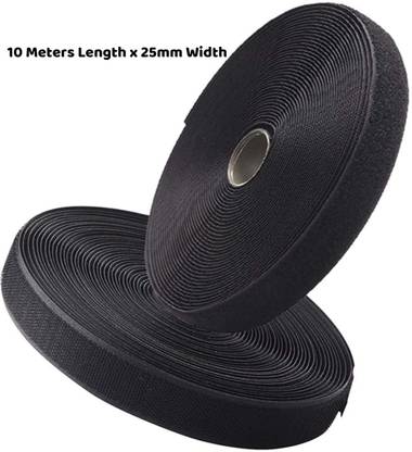 GTH Non Adhesive Hook & Loop Tape | (10M*25mm Hook & Loop Tape, Black Color)| No Glue in Back side, Non-Adhesive Sticky Back ,Fabric Fastener Interlocking Tape for Sewing Crafts, DIY, Clothes, Shoes etc. Sew-on Velcro