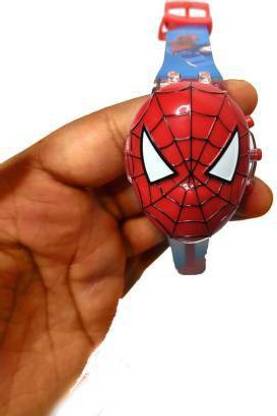 MindsArt Red spider Man Action Figure SpiderMan Face Based Web Shooter ToyWatch with Light (LED rotating pattern Light) And Music For Kids (Red,)