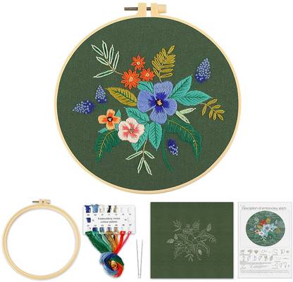 Futurekart Embroidery Starter Kit with Pattern,Cross Stitch Set,Embroidery Kits with Plant Pattern, Imitation Bamboo Embroidery Hoop,Color Threads (Color 08)