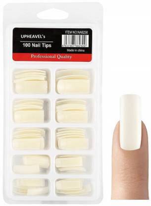Upheavel's White Color Square Big False Nails Fake Nail Art Tips 10 Sizes White White