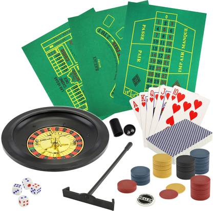 Protos India.Net 5 -in-1 Casino Game Set - Roulette, Poker 100pc Chips, Dice with Playing Cards