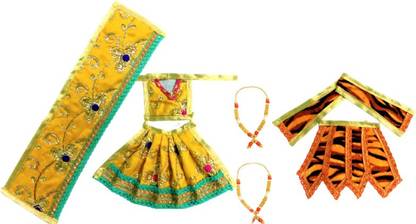 MountAlps Combo of Multicolour Handcrafted Shiv Parvati/ Shiv Shankar Parvati Mata Vastra/ Poshak/ Dress for Standing Idol, made of Silk Cloth. Combo of 2 Dress and 2 Mala. Dress Size: Choli 2 Inch + Lehenga 3 Inch. Dress