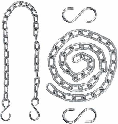 Patiofy 4ft Long Hanging oonjal Chain with 2 S'Hooks for Hammock & Swing Chair/Swing Height Adjusting Accessories,Strong & Durable Accessories Made with Heavy Stainless Steel,Bear Weight upto 150 kgs(Silver) Hook 2