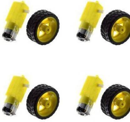 INDOUS 4 PCS BO Motor Dual Shaft and Wheels Smart Car Robot Gear Motor for Arduino, Black and Yellow Electronic Components Electronic Hobby Kit