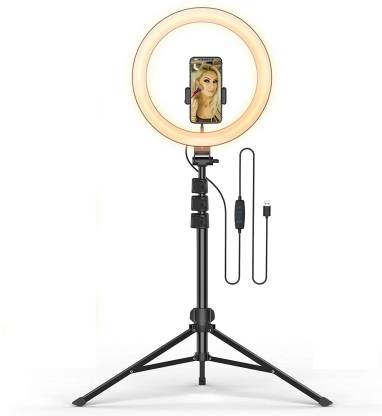 JOCOBOO Professional 10" inch LED Ring Light with Tripod Stand for Mobile Phones & Camera | 3 color modes Dimmable Lighting | For YouTube | Photo-shoot | Video shoot | Live Stream | Makeup & Vlogging | Compatible with All Mobile/Smart Phones & Cameras Ring Flash