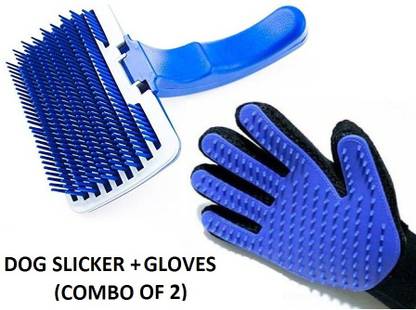 Hachiko Best Quality (Combo Of 2) Imported High Quality Slicker + Gloves Grooming Kit For Pets Slicker Brushes for  Dog, Cat, Rabbit, Hamster, Dog & Cat