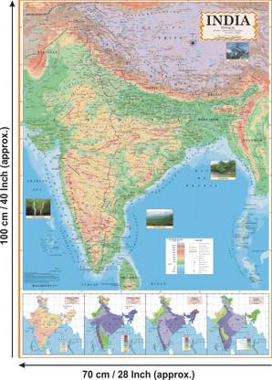 INDIA PHYSICAL MAP | Map Size (40 inch X 28 inch)| India Maps.Paper Print | Best Useful for UPSC, SSC, IES, RAILWAY and other Competitive Exams | (English Map) | Paper Print (40 inch X 28 inch) Paper Print