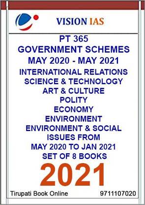 Vision Pt 365 - Government Schemes (May 2020 - May 2021) International Relations, Science & Technology, Art & Culture, Polity, Economy, Environment, Environment & Social Issues From (May 2020 To Jan 2021) - Set Of 8 Books (Photocophy) - 2021