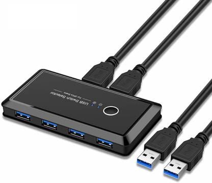 OraSaifu USB 3.0 Sharing Switch, 2 Computers 4 Port USB Peripheral Switcher Adapter Box Selector for PC, Printer, Scanner, Mouse, Keyboard with One-Button Swapping and 2 Pack USB A to A Cable Media Streaming Device