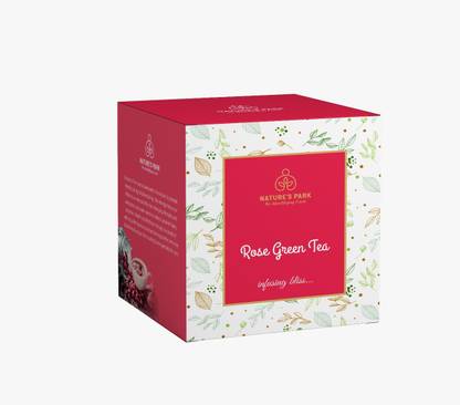 Nature's Park Rose Green Tea Loose Leaf & Rose Petals blend for Glowing & Radiant Skin, Rose Green Tea Box