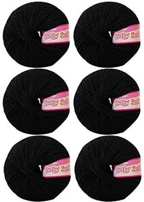 JEFFY Vardhman Kintting Yarn 100% Acrylic Wool (Black ) (6 PC)Baby Soft 4 ply Wool Ball Hand Knitting Wool/Art Craft Soft Fingering Crochet Hook Yarn, Needle Knitting Yarn Thread Dyed Shade no-21