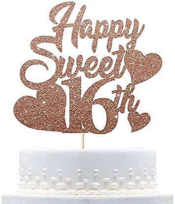 ZYOZI Glitter Happy Sweet 16 Birthday Cake Topper,16th Birthday Cake Topper, Sweet , Sweet 16 Decorations(Rose Gold) Edible Cake Topper