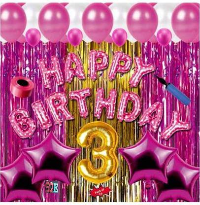 SQE Solid Third/3rd happy birthday combo/kit pack material for party decorations (Set of 73) Letter Balloon