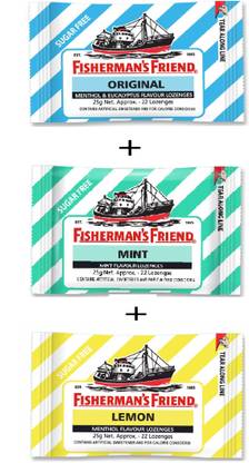 Fisherman's Friend ORIGINAL + MINT + LEMON Lozenges 25g X 3 Original, Mint, Lemon Mouth Freshener