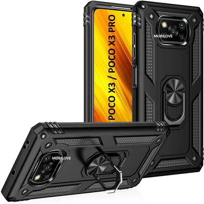 MOBILOVE Back Cover for Poco X3 / Poco X3 Pro | Dual Layer Hybrid Armor Defender Case with 360 Degree Metal Finger Ring