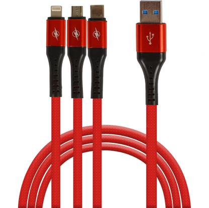 EHS Power Cord 3 A 1.2 m 3 in 1 Charging Cable 3A Fast Charging Multi Charge Option at Same time for Micro USB, iOS & Type C Devices. 1.2 Meter Compatible Android and iOS Devices