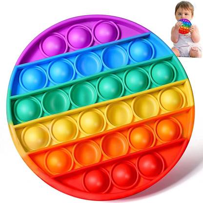 IVAR Fidget Toys, Push pop Bubble figit Sensory Toys, Silicon Satisfying Relaxing Toys, Simple dimple Fidget Toys for Kids Girls Boys Adults (Round, Rainbow)