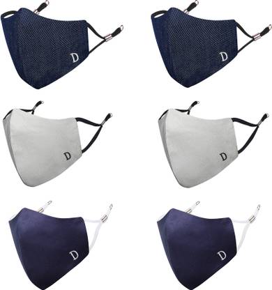 MASQ Anti-Pollution, Anti-Bacterial (BFE>99%) Alphabet 4 Layer Embroidered, Designer, Fashionable, Protective, 100% Cotton, N-95 Cloth Face Mask Combo for Unisex, Men, Women, Boys, Girls with Size Adjustable Ear Loops Alphabet_Combo_D_06 Reusable, Washable Cloth Mask