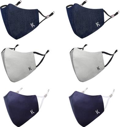 MASQ Anti-Pollution, Anti-Bacterial (BFE>99%) Alphabet 4 Layer Embroidered, Designer, Fashionable, Protective, 100% Cotton, N-95 Cloth Face Mask Combo for Unisex, Men, Women, Boys, Girls with Size Adjustable Ear Loops Alphabet_Combo_K_06 Reusable, Washable Cloth Mask