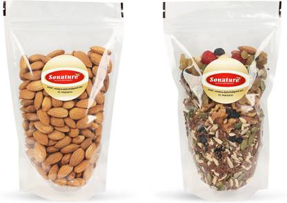 Sonature Super Healthy Mixed Nuts, Seeds And Berries, Assorted Dry Fruit Nut Mix with Seeds, Berries for Eating | 20+ Varieties like Almonds, Cashews, Cranberries, Pumpkin Seeds, 400 Gram Almonds, Assorted Fruits & Nuts