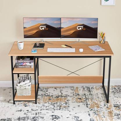 KAWACHI Home Office Laptop Computer Desk Writing Table with 2-Tier Reversible Storage Shelves Engineered Wood Office Table