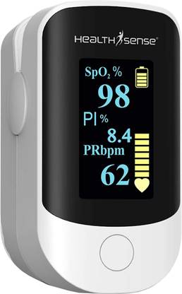 HealthSense Fingertip Pulse Oximeter and SpO2 Blood Oxygen Saturation Monitor With Plethysmograph and PI Four Directional OLED Display Pulse Oximeter