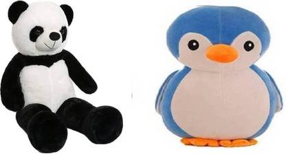 Dteddy combo offer high quality soft fabric 4 feet panda and penguin - 91 cm (Multicolor)  - 91 cm