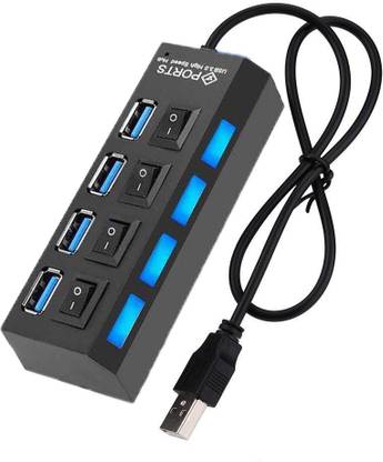 REC Trade 4 Port 4 Switch USB 3.0 Hub 4 Port USB HUB, 4 Port 4 Switch USB 3.0 HUB Splitter, USB Port Extension Hub High Speed with On/Off Switch Multi LED Adapter for Laptop Computer etc. USB Hub
