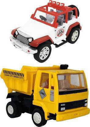 SRD TRADERS Pack of 2 Pull Back Action Miniature Models White Small Jeep and Dumper Toys for Kids [COMBO OFFRER] [Set of 2] [ NON-TOXIC MATERIAL ]