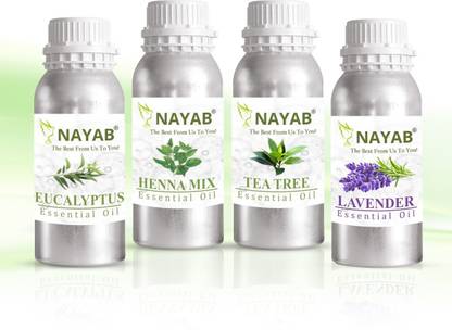 नायब नीलगिरी (यूकेलिप्टस) ऑइल, लैवेंडर ऑइल, टी ट्री ऑइल और मेंहदी के पेस्ट और त्वचा के लिए मेंहदी का मिक्स ऑइल 10ml X 4 pcs