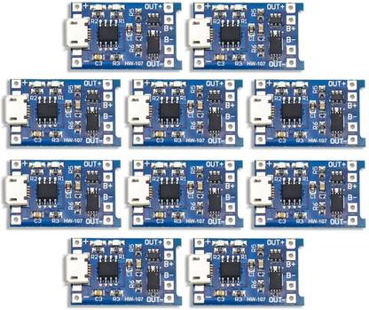 ERHIndia Pack of 10 TP4056 Micro USB Lithium Battery Charging Converter with Overcharge Discharge Over-Current Protection Charging Board Alternative Energy Electronic Hobby Kit
