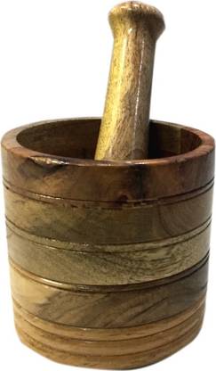 Phirkcraft Wooden Mortar & Pestle of Brown Wood Masher