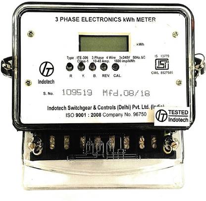Indotech 3 Phase LCD Display Energy Sub Meter 10-40 ampere Metal Electrical Box